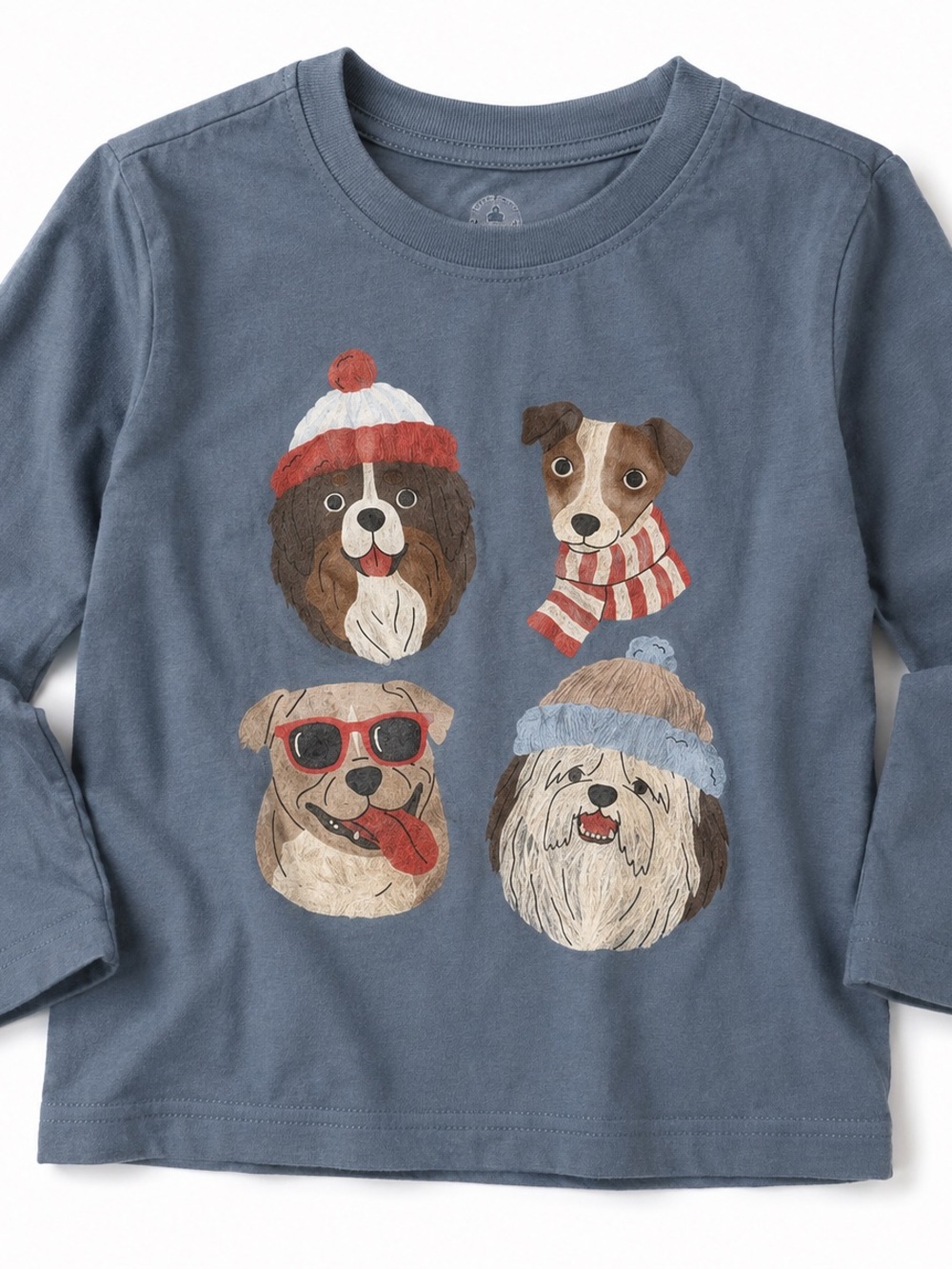 GAP Boys Slate Blue Long-Sleeve Tee with Playful Dog Faces